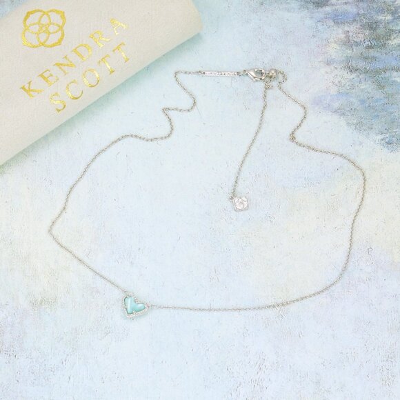 Kendra Scott Ari Heart Light Blue Illusion necklace Silver Tone March - Picture 4 of 6
